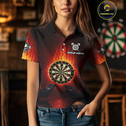 Custom Flames Dartboard Skull Dart Women Polo Jerseys Gothic Raven Dart Team Shirt NYN1706