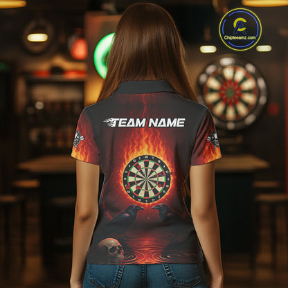Custom Flames Dartboard Skull Dart Women Polo Jerseys Gothic Raven Dart Team Shirt NYN1706