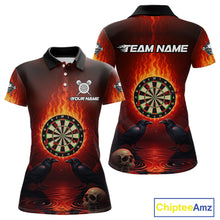 Load image into Gallery viewer, Custom Flames Dartboard Skull Dart Women Polo Jerseys Gothic Raven Dart Team Shirt NYN1706