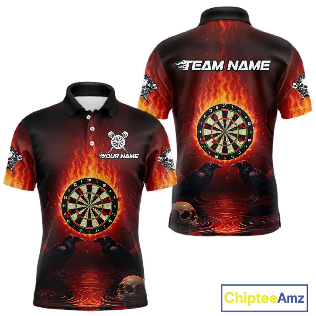 Custom Flames Dartboard Skull Dart Men Polo Jerseys Gothic Raven Dart Team Shirt NYN1706