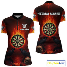 Load image into Gallery viewer, Custom Flames Dartboard Skull Dart Women Quarter-Zip Jerseys Gothic Raven Dart Team Shirt NYN1706