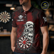 Load image into Gallery viewer, Custom Red Grunge Barbed Wire Grey Skull Dartboard Men Darts Polo Shirt Dart Jerseys NYN1977