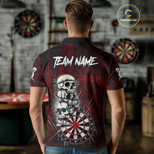 Load image into Gallery viewer, Custom Red Grunge Barbed Wire Grey Skull Dartboard Men Darts Polo Shirt Dart Jerseys NYN1977