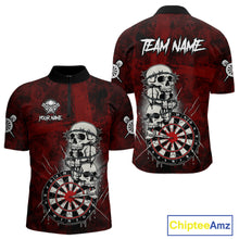 Load image into Gallery viewer, Custom Red Grunge Barbed Wire Grey Skull Dartboard Men Darts Polo Shirt Dart Jerseys NYN1977