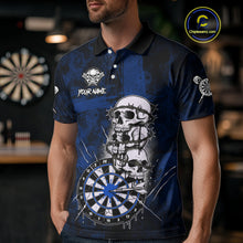 Load image into Gallery viewer, Custom Blue Grunge Barbed Wire Grey Skull Dartboard Men Darts Polo Shirt Dart Jerseys NYN1978
