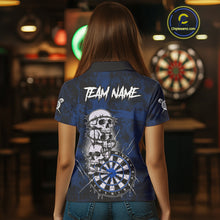 Load image into Gallery viewer, Custom Blue Grunge Barbed Wire Grey Skull Dartboard Men Darts Polo Shirt Dart Jerseys NYN1978