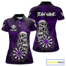 Load image into Gallery viewer, Custom Purple Grunge Barbed Wire Grey Skull Dartboard Men Darts Polo Shirt Dart Jerseys NYN1979