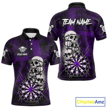 Load image into Gallery viewer, Custom Purple Grunge Barbed Wire Grey Skull Dartboard Men Darts Polo Shirt Dart Jerseys NYN1979