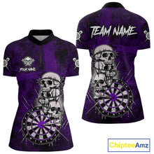 Load image into Gallery viewer, Custom Purple Grunge Barbed Wire Grey Skull Dartboard Men Darts Polo Shirt Dart Jerseys NYN1979