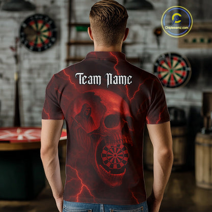 Custom Lightning Red Grim Reaper Dartboard Men Dart Polo Shirt Skull Dart Team Jersey NYN1444
