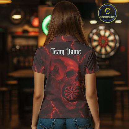 Custom Lightning Red Grim Reaper Dartboard Women Dart Polo Shirt Skull Dart Team Jersey NYN1444