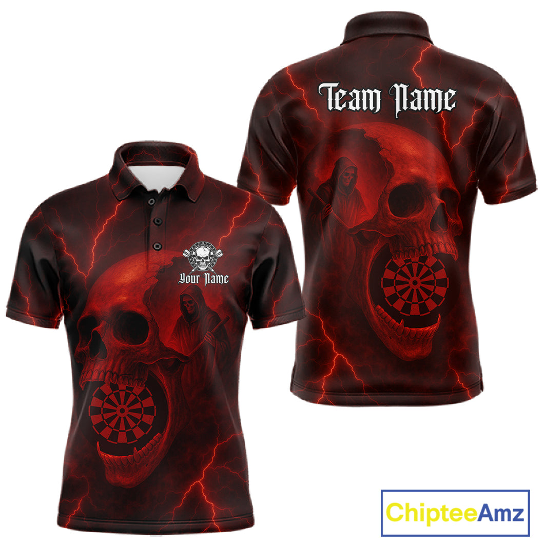 Custom Lightning Red Grim Reaper Dartboard Men Dart Polo Shirt Skull Dart Team Jersey NYN1444