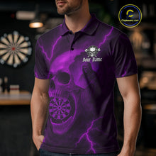 Load image into Gallery viewer, Custom Lightning Purple Grim Reaper Dartboard Men Dart Polo Shirt Skull Dart Team Jersey NYN1445