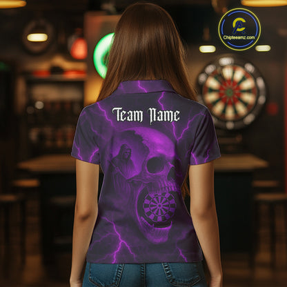 Custom Lightning Purple Grim Reaper Dartboard Women Dart Polo Shirt Skull Dart Team Jersey NYN1445