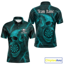 Load image into Gallery viewer, Custom Lightning Turquoise Grim Reaper Dartboard Men Dart Polo Shirt Skull Dart Team Jersey NYN1446