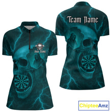 Load image into Gallery viewer, Custom Lightning Turquoise Grim Reaper Dartboard Women Dart 1/4-Zip Shirt Skull Dart Team Jersey NYN1446