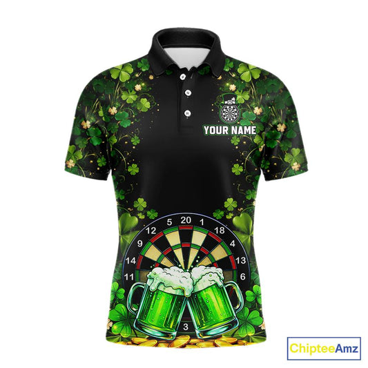 Cheer Beer & Play Dartboard Shamrock Men Darts Polo Shirt Custom St Patrick's Day Darts Jersey NYN2534