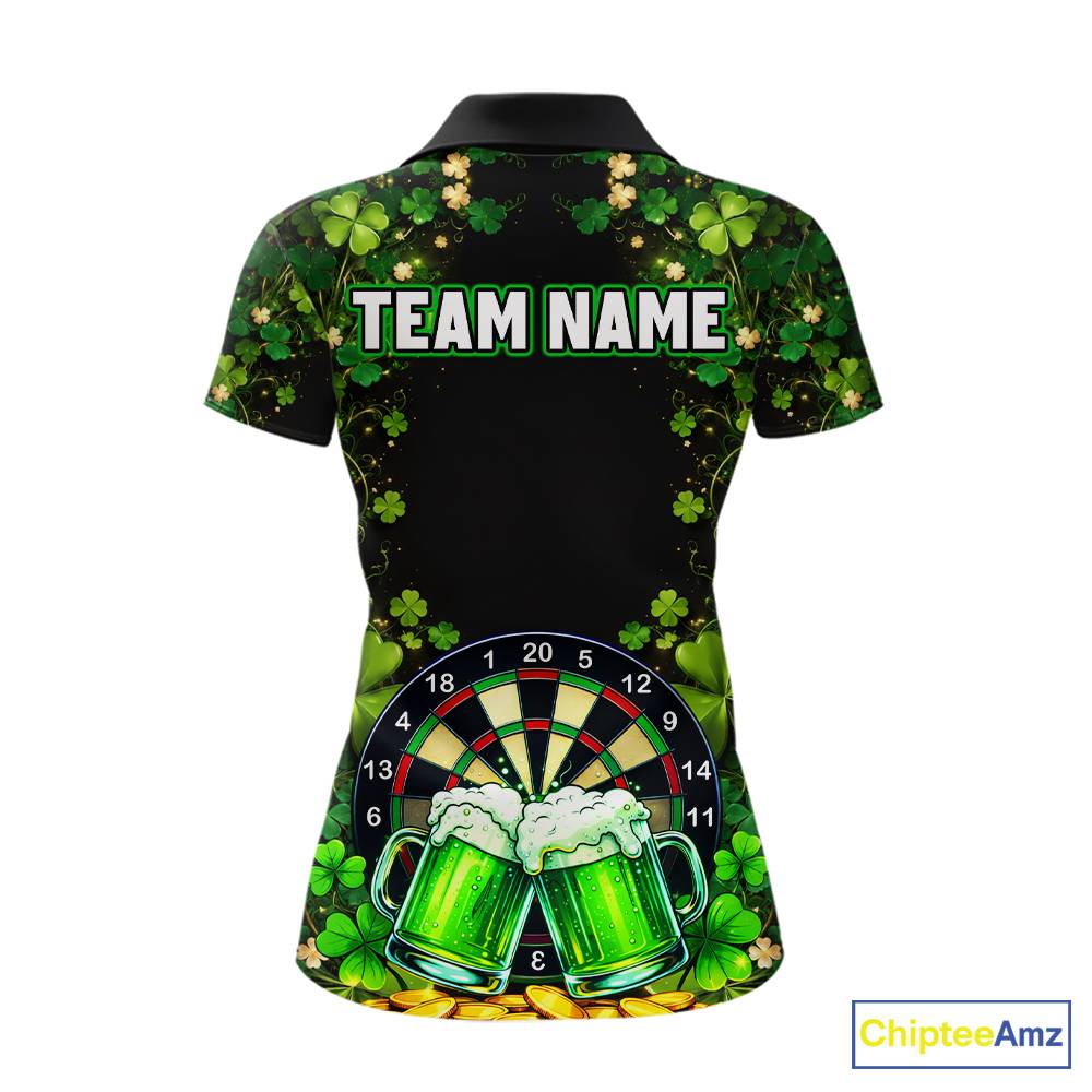 Cheer Beer & Play Dartboard Shamrock Women Darts Polo Shirt Custom St Patrick's Day Darts Jersey NYN2534