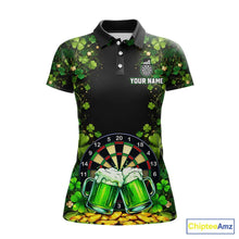 Load image into Gallery viewer, Cheer Beer &amp; Play Dartboard Shamrock Women Darts Polo Shirt Custom St Patrick's Day Darts Jersey NYN2534