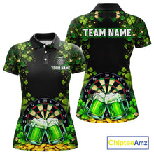 Load image into Gallery viewer, Cheer Beer &amp; Play Dartboard Shamrock Women Darts Polo Shirt Custom St Patrick's Day Darts Jersey NYN2534