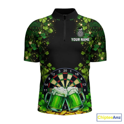 Cheer Beer & Play Dartboard Shamrock Men Darts Quarter-Zip Shirt Custom St Patrick's Day Darts Jersey NYN2534