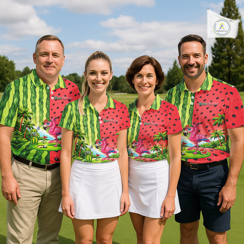 Flamingo Watermelon Polo Shirt Mens Golf Polo Shirts Custom Tropical Pattern Flamingo Golf Shirts NYN2878