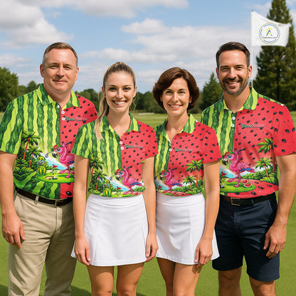 Flamingo Watermelon Polo Shirt Mens Golf Polo Shirts Custom Tropical Pattern Flamingo Golf Shirts NYN2878