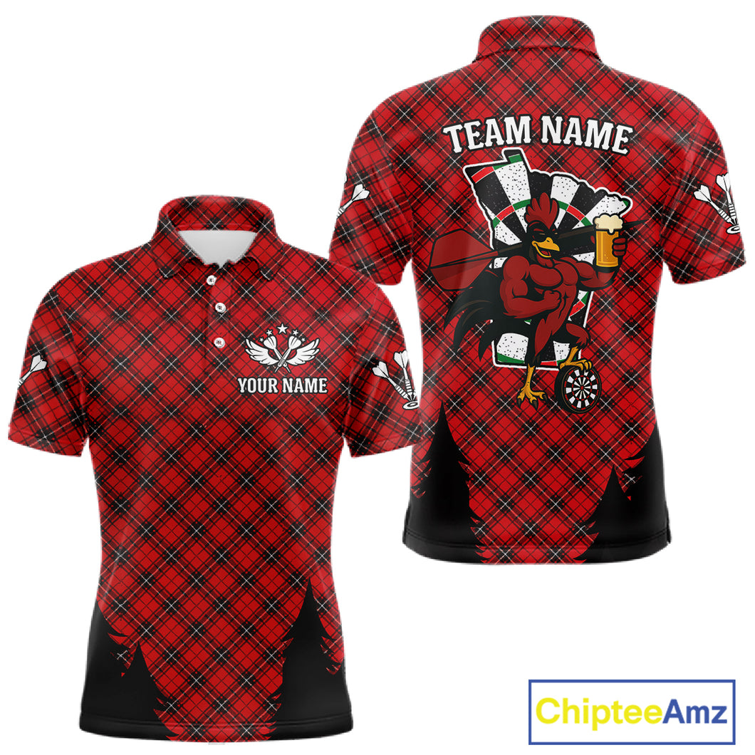 Custom Black And Red Rooster Funny Dart Polo Shirt For Men Outfits Dart Team Jersey NYN1461