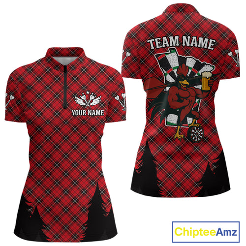 Custom Black And Red Rooster Funny Dart 1/4-Zip Shirt For Women Outfits Dart Team Jersey NYN1461