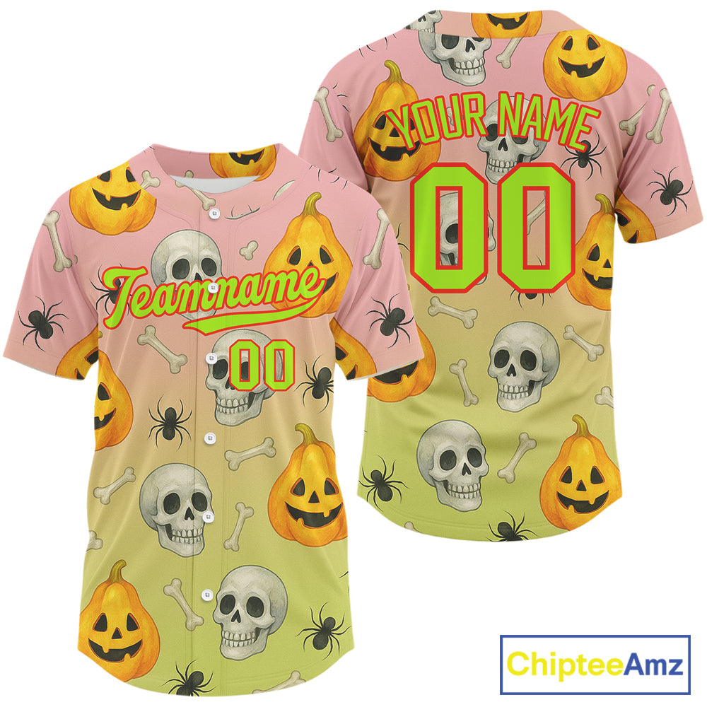 Custom Green Pink Funny Baseball Halloween Shirt For Men Hallow's Eve Baseball Jerseys NYN1467