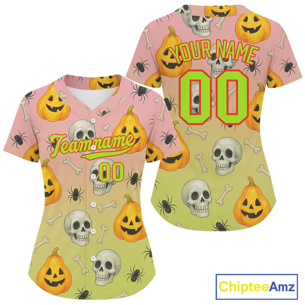 Custom Green Pink Funny Baseball Halloween Shirt For Women Hallow's Eve Baseball Jerseys NYN1467