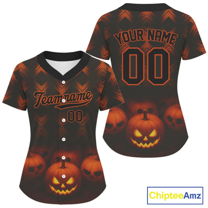 Custom Orange Halloween Pumpkin Baseball Shirt For Women Baseball Tournament Jerseys NYN1464