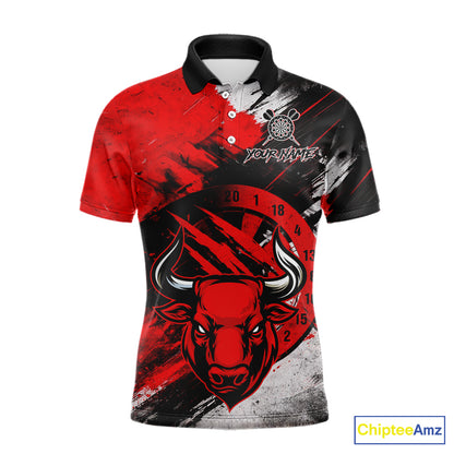 Custom Red Grunge Funny Bull Darts Polo & 1/4 Zip Shirt For Men Bull Darts Team Jerseys NYN2890