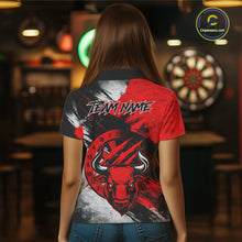 Load image into Gallery viewer, Custom Red Grunge Funny Bull Darts Polo &amp; 1/4 Zip Shirt For Women Bull Darts Team Jerseys NYN2890