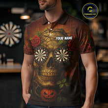 Load image into Gallery viewer, Custom Red Roses Skull Halloween Dart Polo Shirt For Men Grunge Dart Team Jersey NYN1474