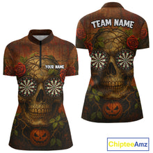 Load image into Gallery viewer, Custom Red Roses Skull Halloween Dart 1/4-Zip Shirt For Women Grunge Dart Team Jersey NYN1474