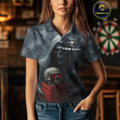 Custom Red Dripping Grim Reaper Creepy Christmas Dart Polo Shirt For Women Xmas Dart Jersey NYN1476