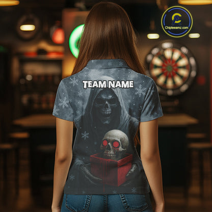Custom Red Dripping Grim Reaper Creepy Christmas Dart Polo Shirt For Women Xmas Dart Jersey NYN1476