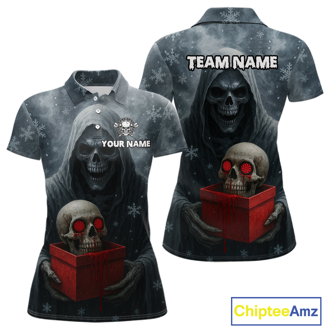 Custom Red Dripping Grim Reaper Creepy Christmas Dart Polo Shirt For Women Xmas Dart Jersey NYN1476