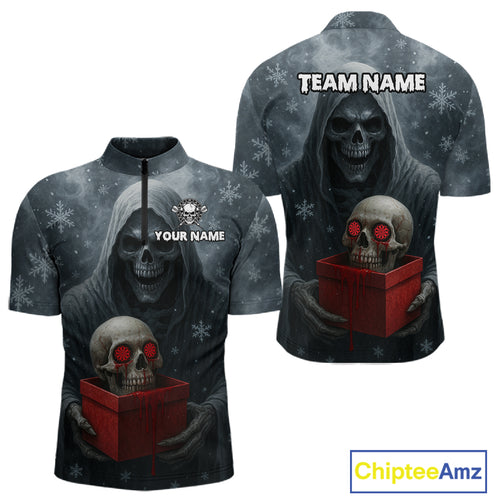 Custom Red Dripping Grim Reaper Creepy Christmas Dart 1/4-Zip Shirt For Men Xmas Dart Jersey NYN1476