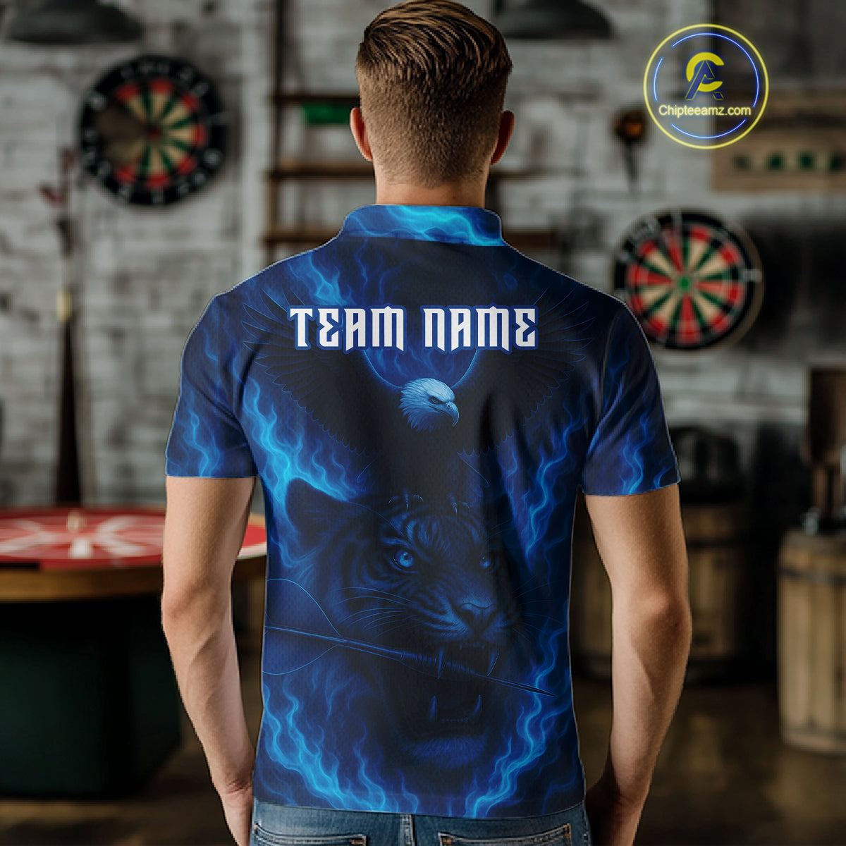 Custom Lightning Blue Tiger Eagle Horror Dart Polo Shirt For Men Dart Tournament Jersey NYN1479