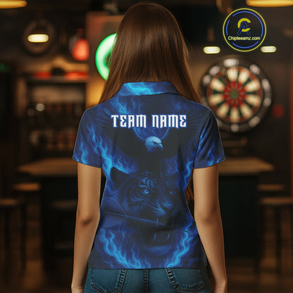 Custom Lightning Blue Tiger Eagle Horror Dart Polo Shirt For Women Dart Tournament Jersey NYN1479