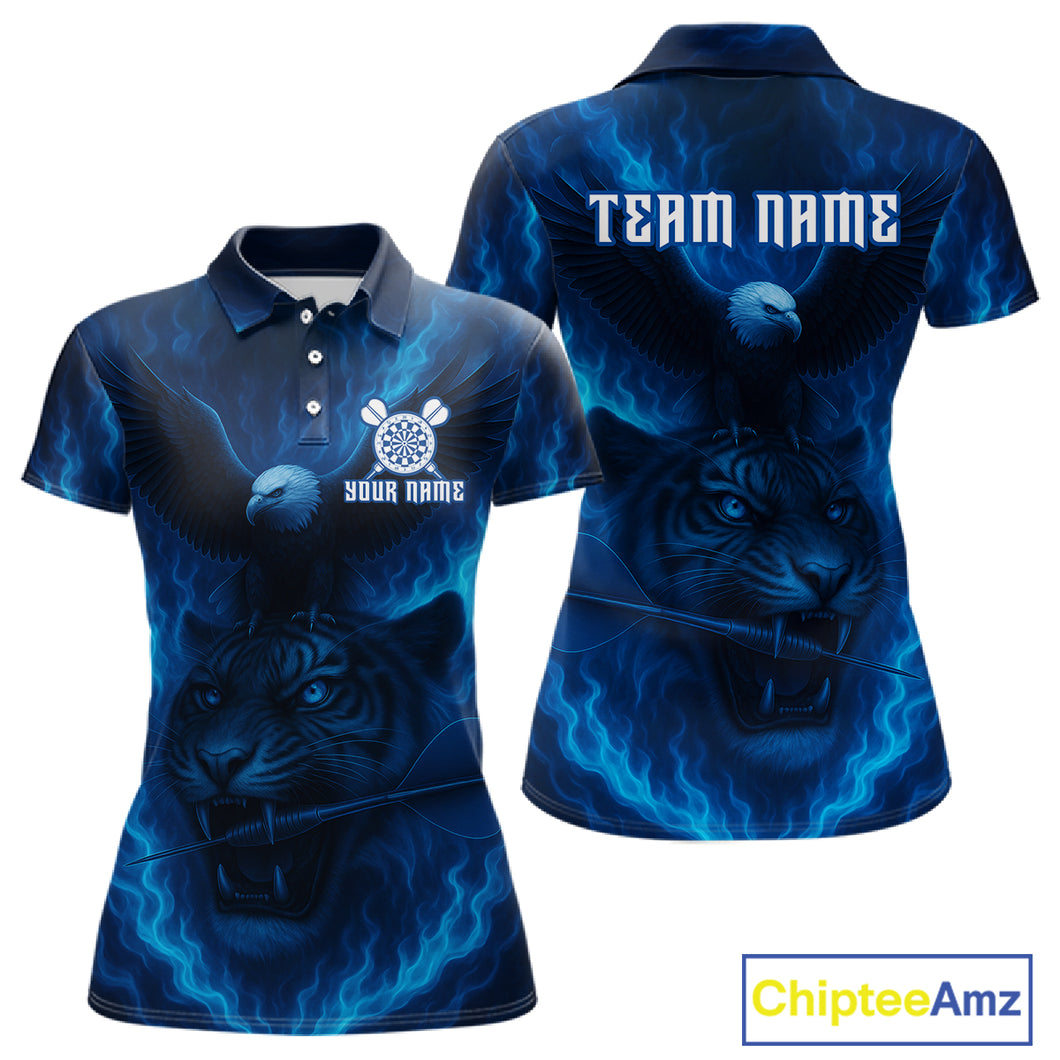 Custom Lightning Blue Tiger Eagle Horror Dart Polo Shirt For Women Dart Tournament Jersey NYN1479