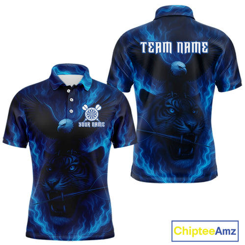 Custom Lightning Blue Tiger Eagle Horror Dart Polo Shirt For Men Dart Tournament Jersey NYN1479