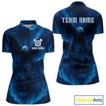 Load image into Gallery viewer, Custom Lightning Blue Tiger Eagle Horror Dart 1/4-Zip Shirt For Women Dart Tournament Jersey NYN1479