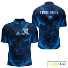 Load image into Gallery viewer, Custom Lightning Blue Tiger Eagle Horror Dart 1/4-Zip Shirt For Men Dart Tournament Jersey NYN1479