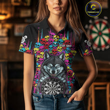 Load image into Gallery viewer, Multi-Color Skull Funny Wolf Dartboard Custom Darts Polo Shirt For Women Dart Team Gifts NYN2000