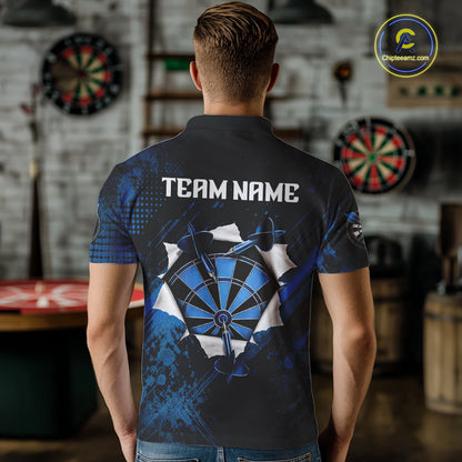 Custom Grunge Blue Torn Darts Polo & Quarter-Zip For Men Blue Spatter Outfit Dart Team Jerseys NYN2903