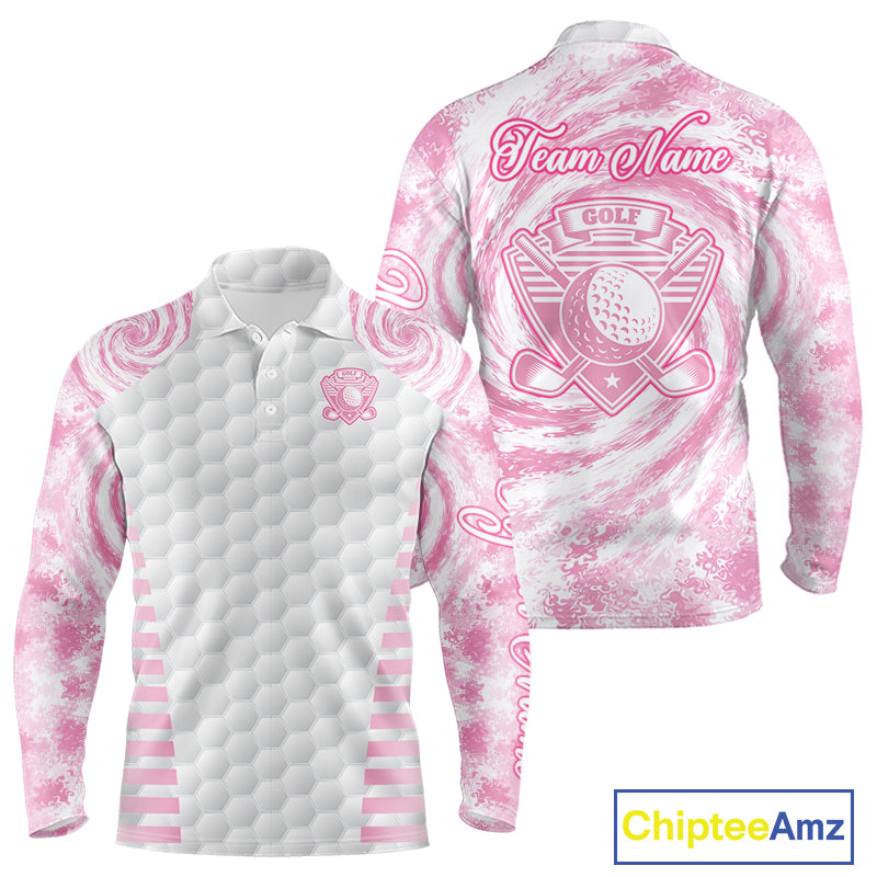 Mens Golf Polo Shirts Pink Tie Dye Pattern Custom White Golf Ball Golf Top Shirt For Ladies NYN2908