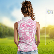 Load image into Gallery viewer, Womens Sleeveless Golf Polo Shirts Pink Tie Dye Pattern Custom White Golf Ball Golf Shirt For Ladies NYN2908